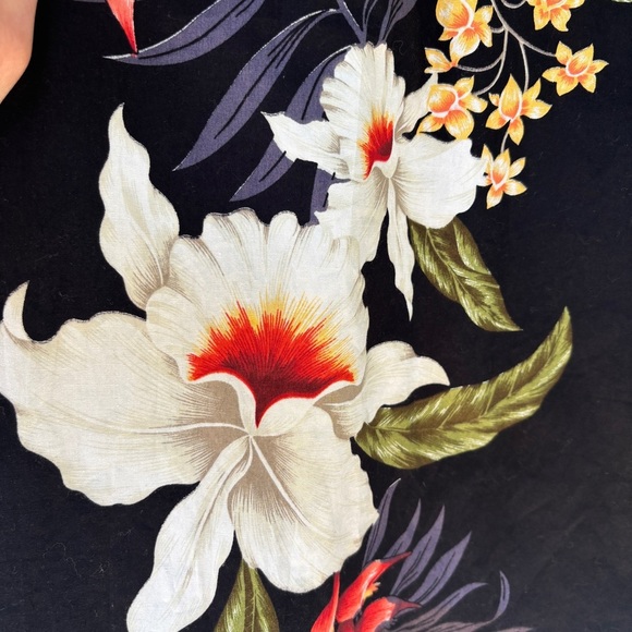 Vintage KY’s Hawaii Floral Iris Black Cotton Sleeveless Maxi Dress Tiki Aloha - Picture 4 of 13